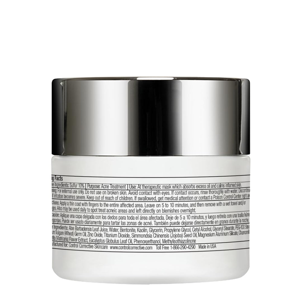 CONTROL CORRECTIVE Sulfur Calming Mask texture close-up suggests clay-based purification