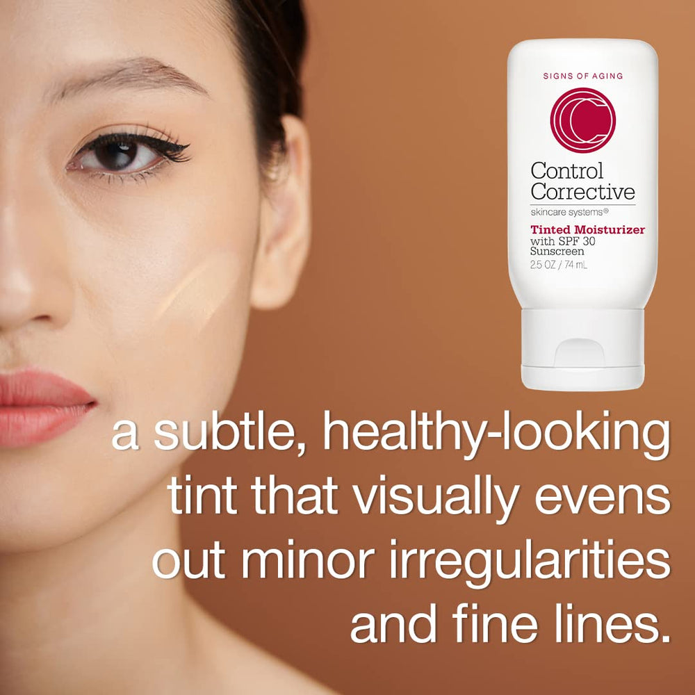 CONTROL CORRECTIVE swatch across varied skin tones demonstrates sun-protective tint.