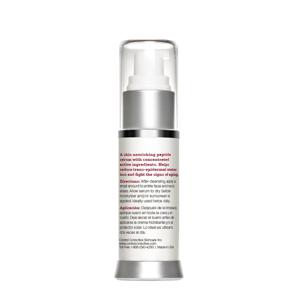Control Corrective Tri-Peptide Serum dispenser shows easy application and hydration