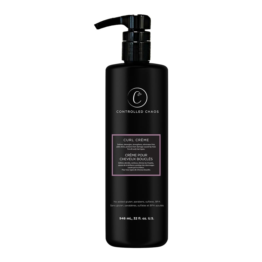 Controlled Chaos Curl Cream bottle close-up illustrating premium frizz control.