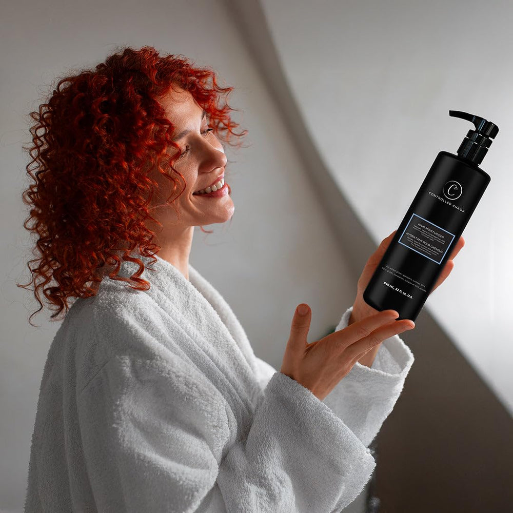 Controlled Chaos hair application demonstrates easy leave-in usage on curly hair