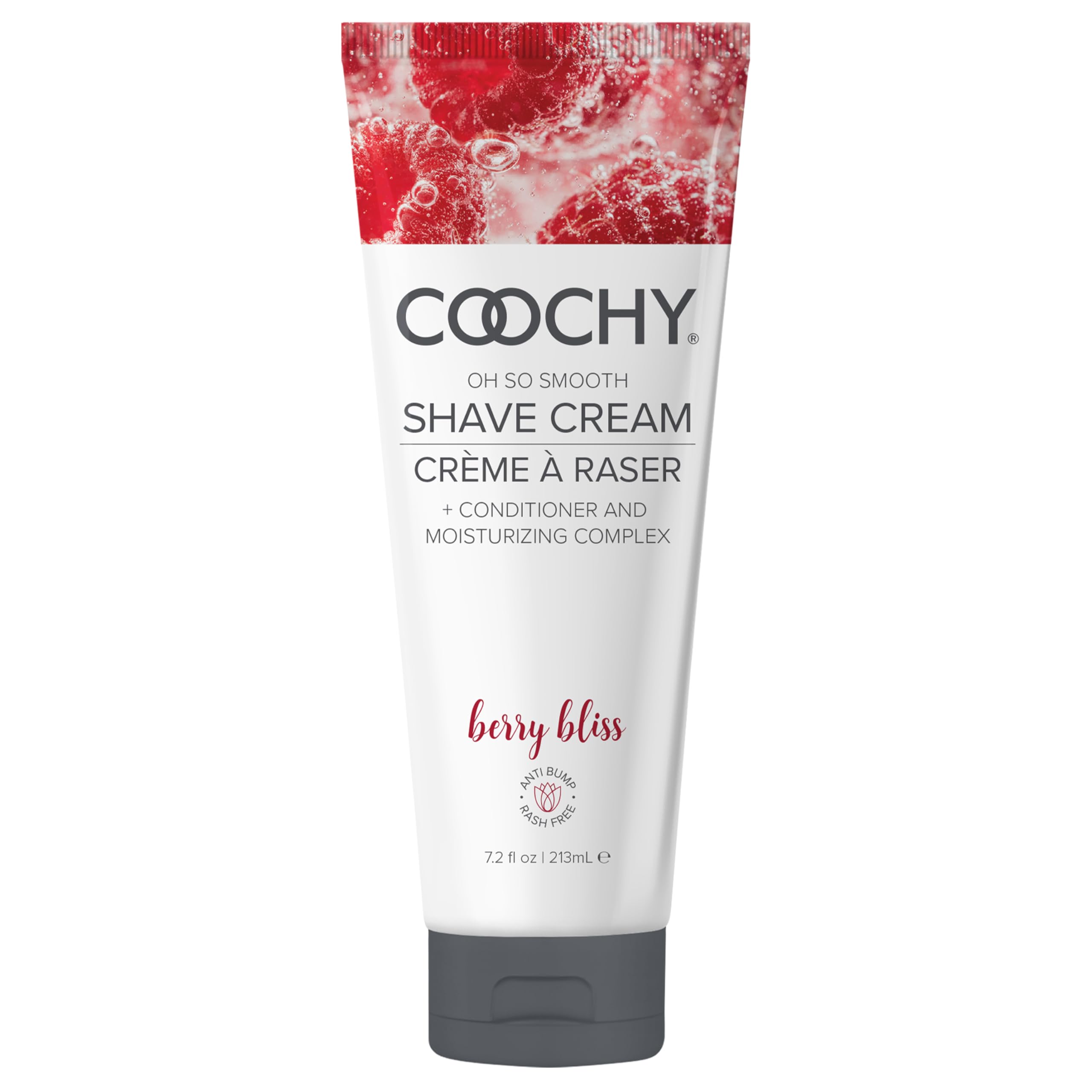 Coochy Berry Bliss bottle shown for smooth, hydrated shaving prep.