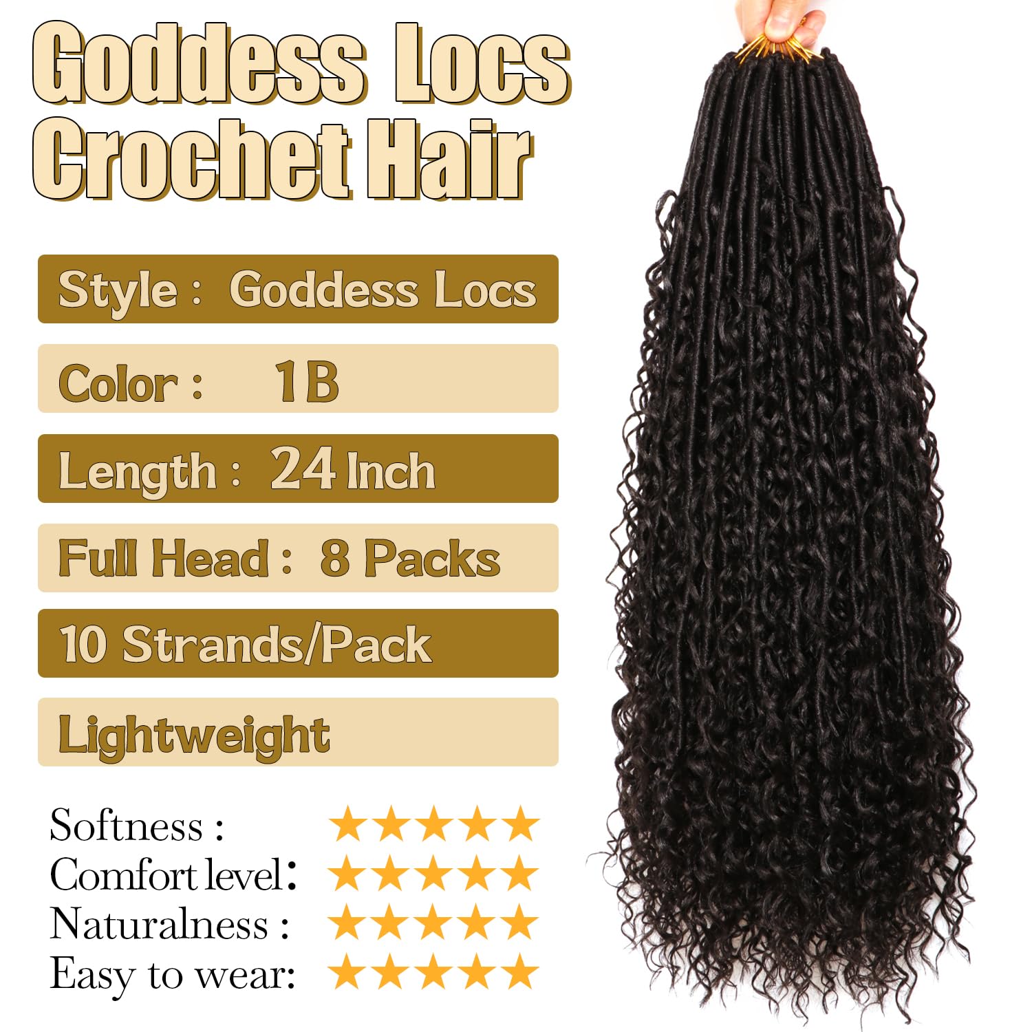 CooCooJoo Goddess Locs 24-inch pre-looped design for beginner-friendly installation