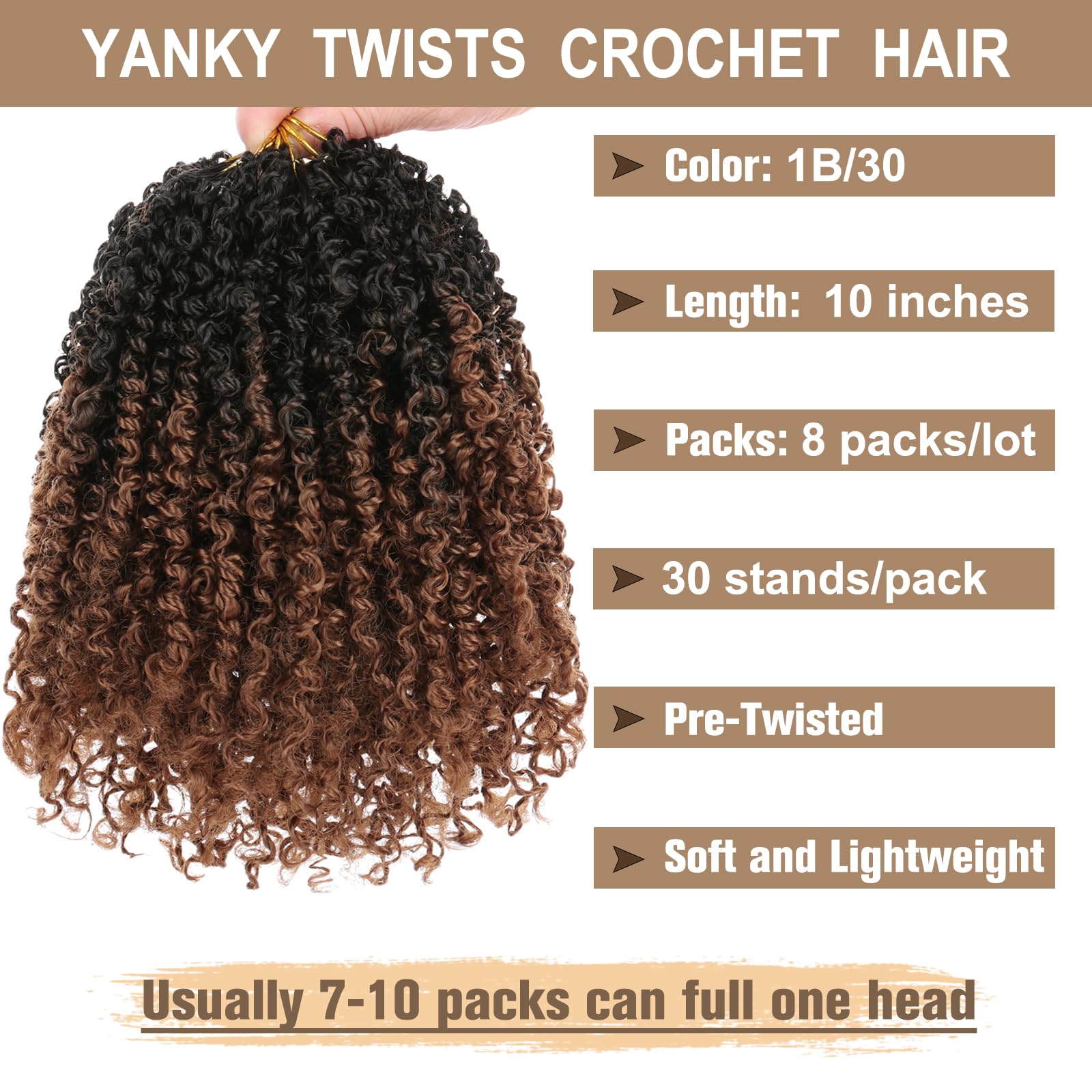 Cookoo 10-inch pre-twisted Yanky twists ends shows curly ends for fuller look.