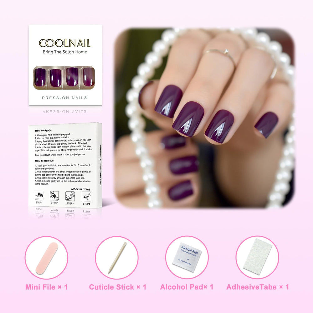 CoolNail deep purple acrylic nails for bold color and lasting wear.