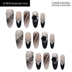 COOLYOUNG 15-piece handmade nails set with S/M/L sizes for a custom fit
