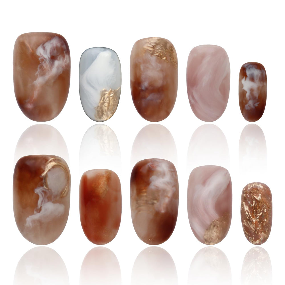COOLYOUNG handmade press-on nails in almond medium ombre brown for a chic look.