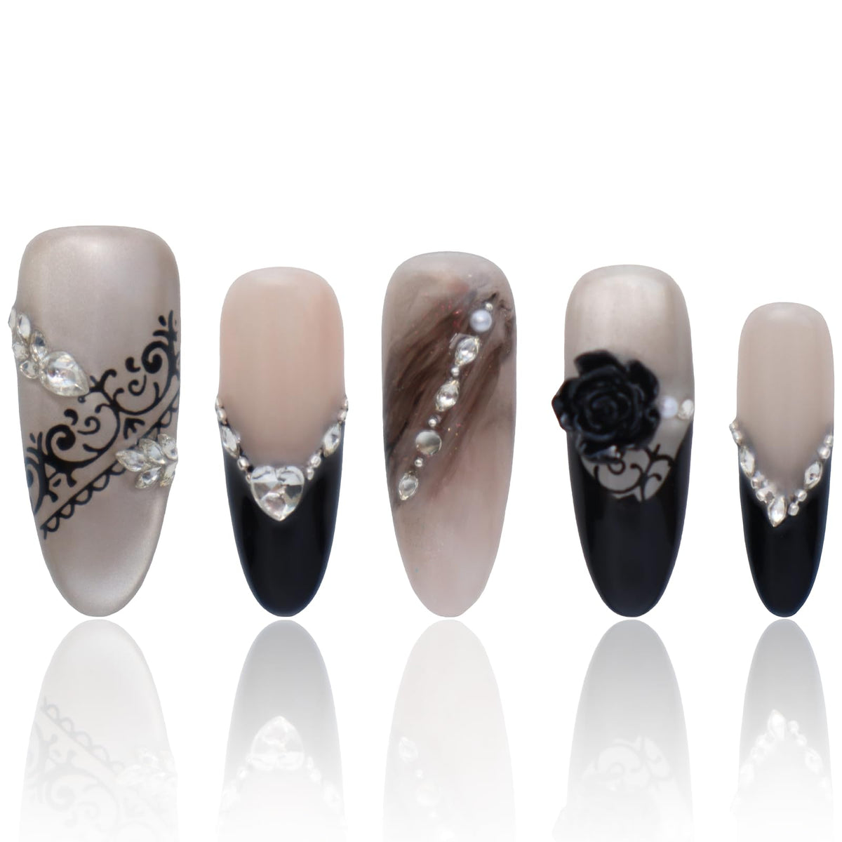 COOLYOUNG almond black French tip press on nails for chic office wear
