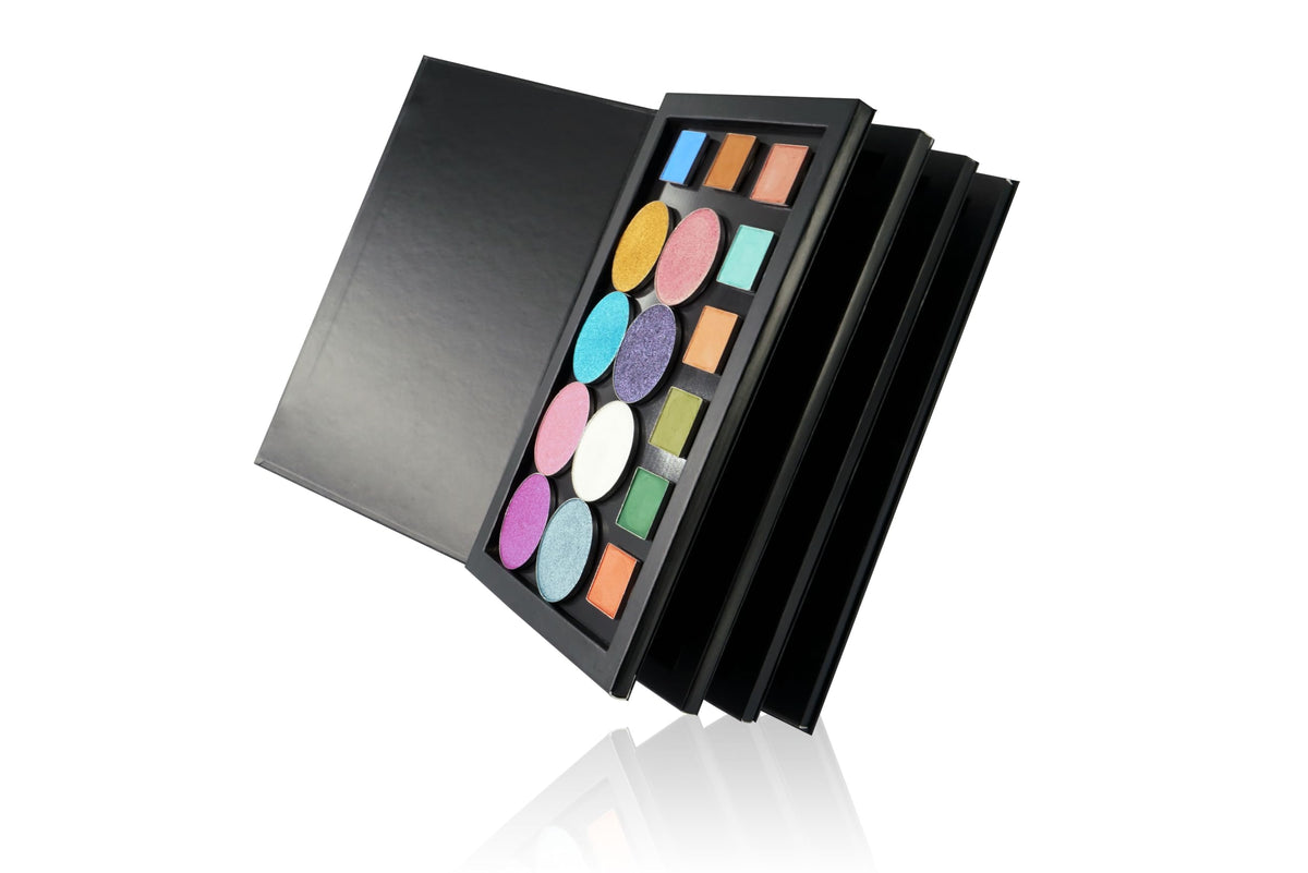 Coosei book-shaped palette cover in sleek black design for portable makeup storage.