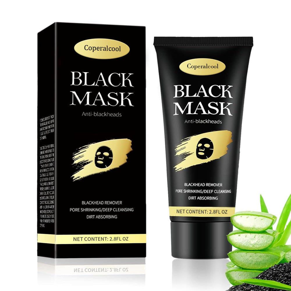 Coperalcool Blackhead Remover Mask charcoal peel-off on forehead close-up showing clear pores