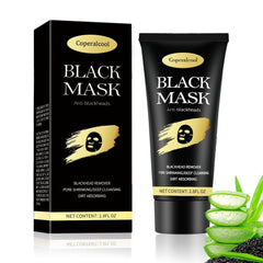 Coperalcool Blackhead Remover Mask charcoal peel-off on forehead close-up showing clear pores