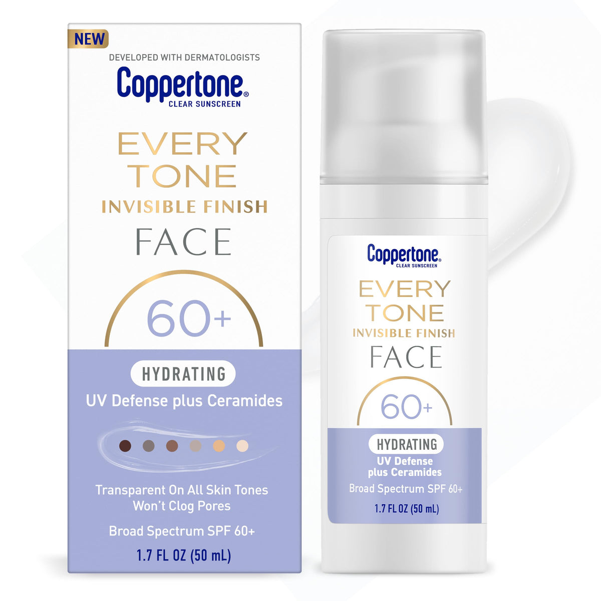 Coppertone Every Tone invisible finish bottle blending seamlessly on all skin tones