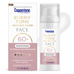 Coppertone Every Tone invisible finish bottle blends clearly on all skin tones.