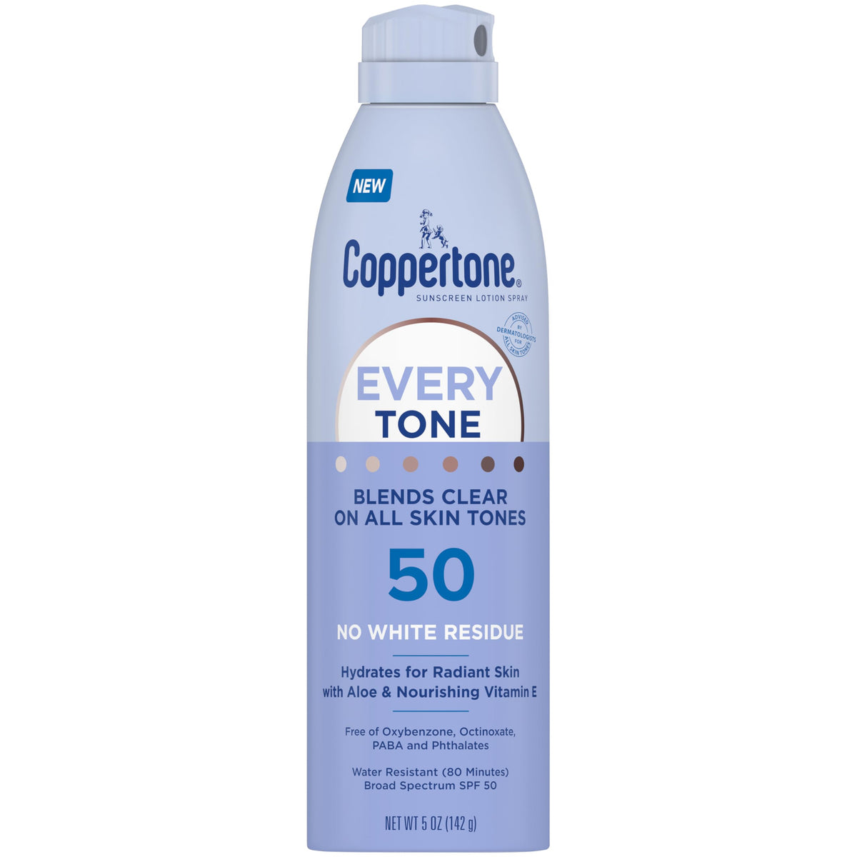 Coppertone Every Tone sunscreen spray bottle ready for on-the-go protection.