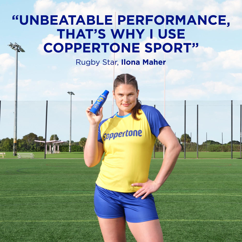 Coppertone Sport Spray water-resistance during activity for lasting protection.
