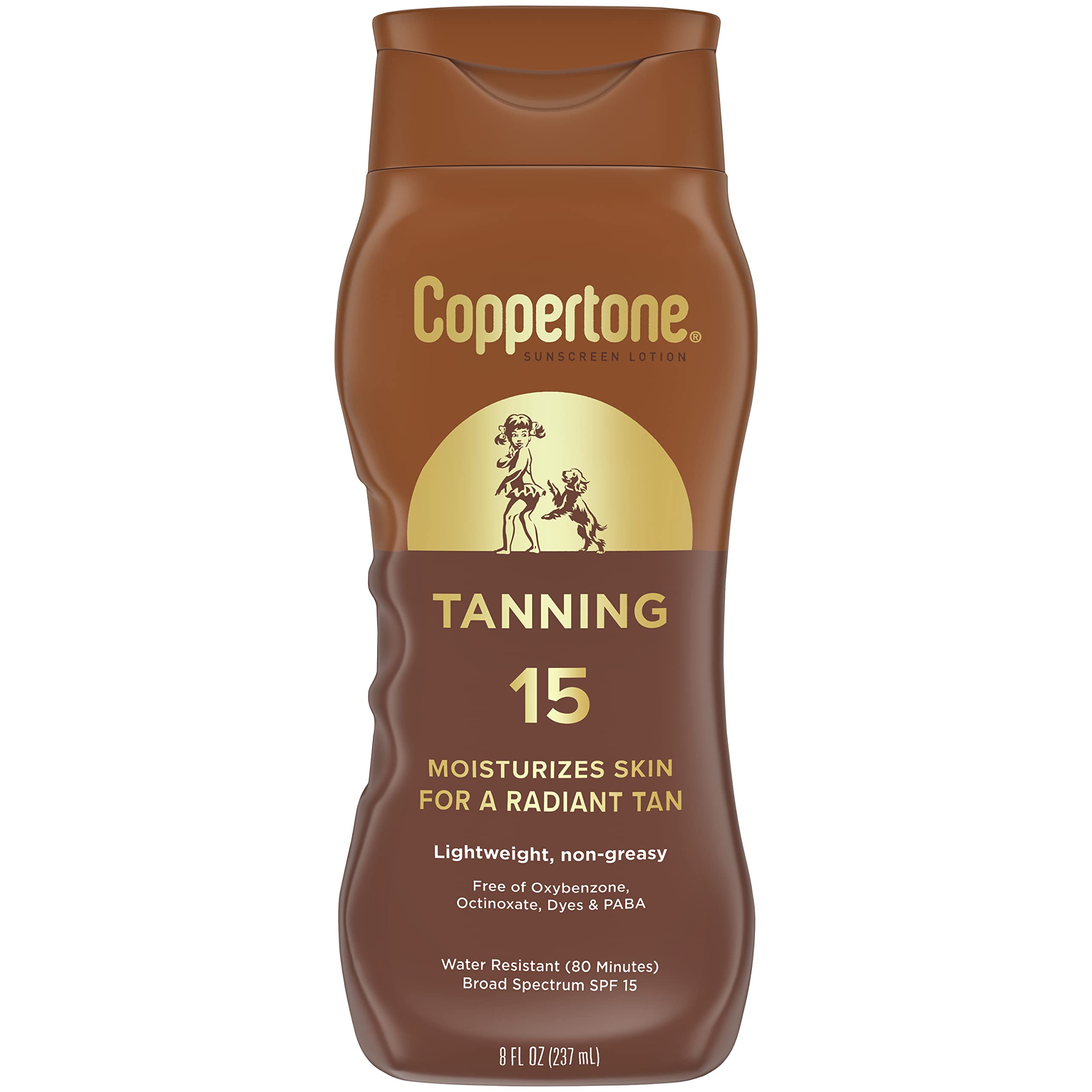 Coppertone tanning sunscreen lotion 8oz bottle front view for outdoor sun protection