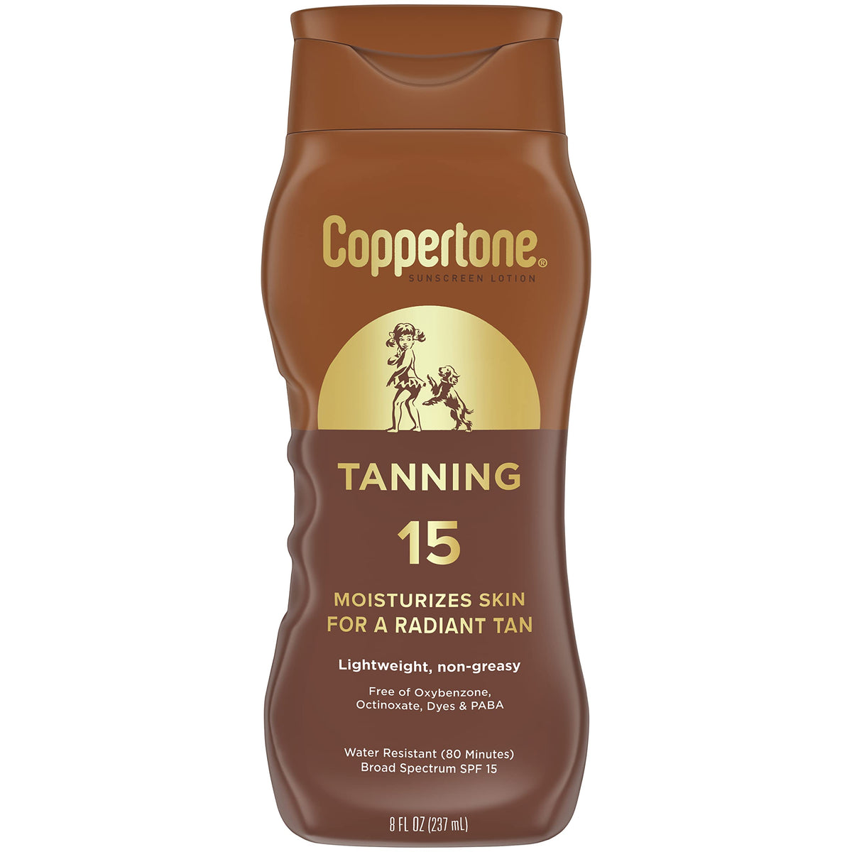 Coppertone tanning sunscreen lotion 8oz bottle front view for outdoor sun protection