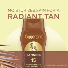 Close up of Coppertone tanning sunscreen lotion texture on skin for a lightweight feel