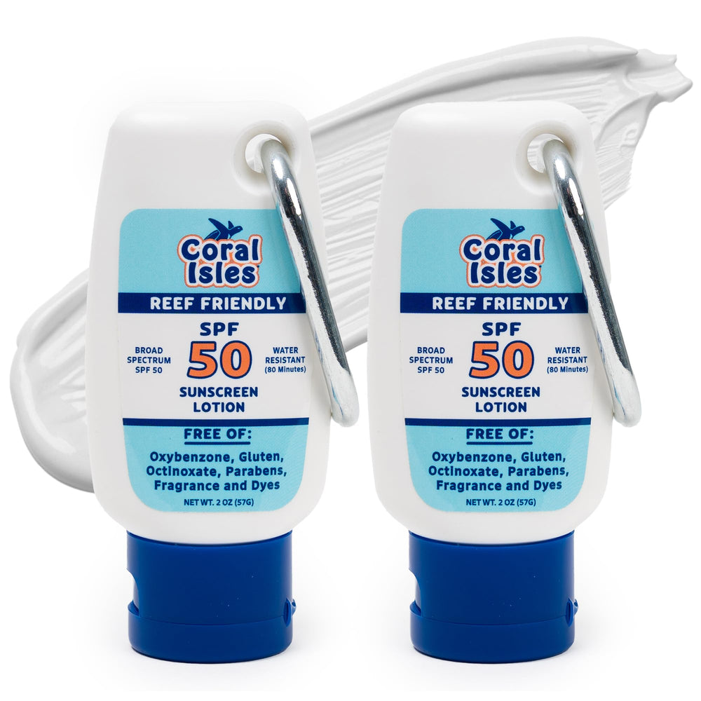 Coral Isles Hawaii sunscreen bottle closeup showing reef-safe formula for beach days