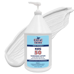 Coral Isles kids lotion with pump-dispenser for quick, mess-free application.