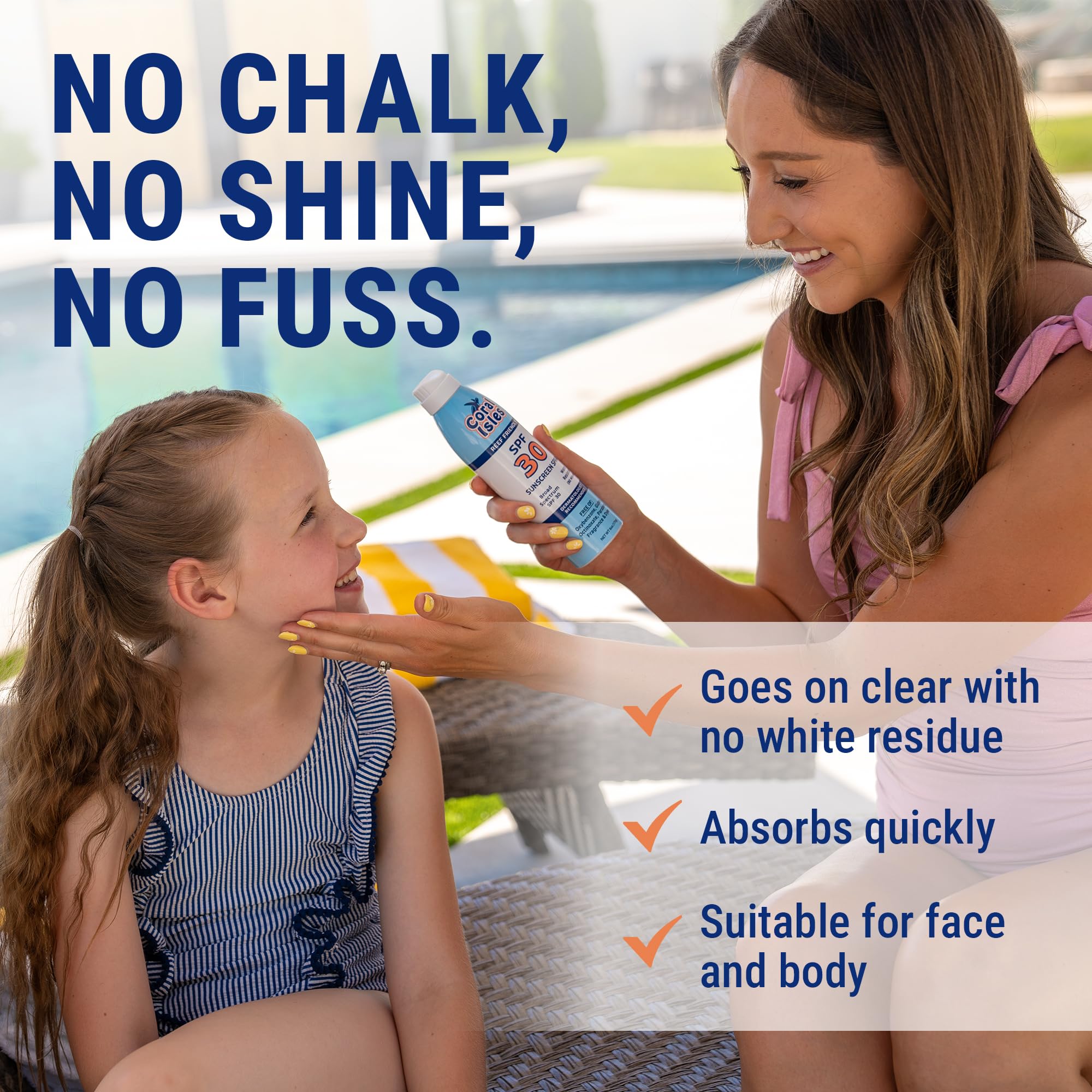 Label close-up of Coral Isles spray highlighting reef-safe promise.