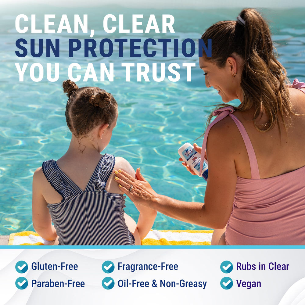 Coral Isles sunscreen bottle in hand during application, smooth non-greasy feel