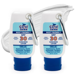 Coral Isles Sunscreen SPF 30 bottle front showing reef-safe label.