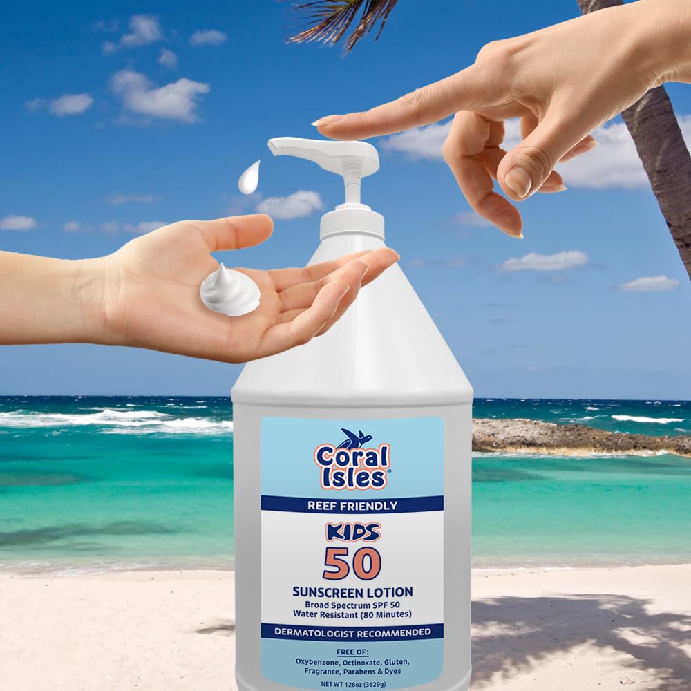 Coral Isles water-resistant 80-minute protection for swimming and play.