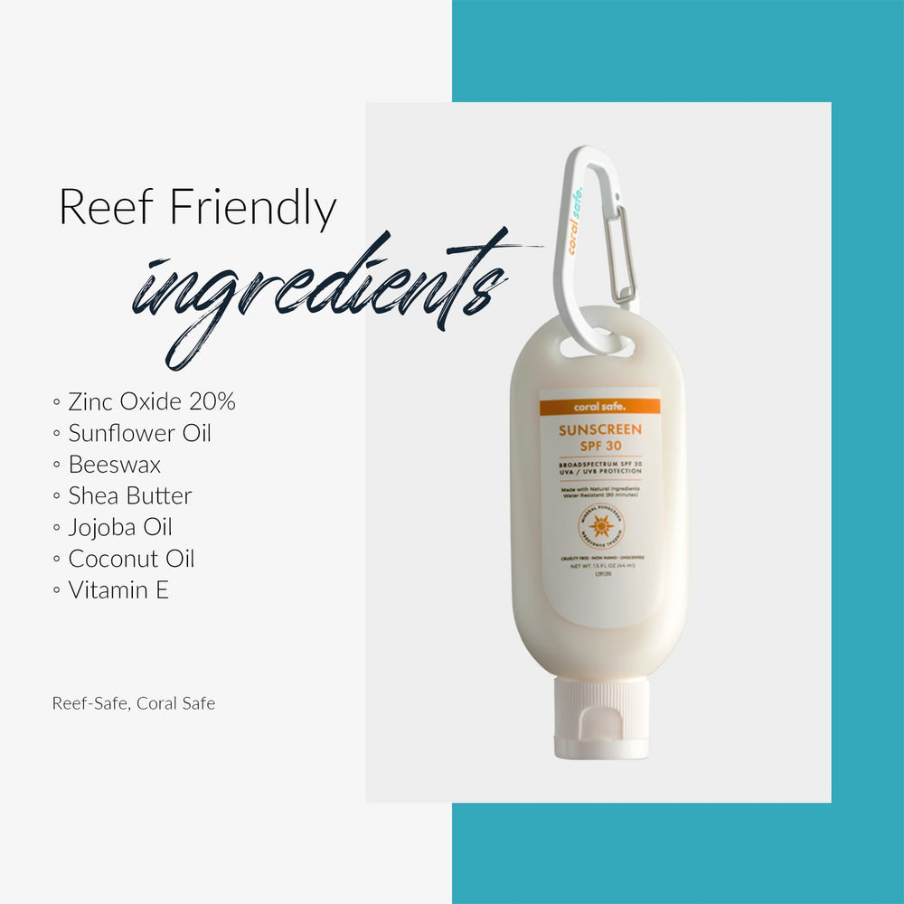 Coral Safe Reef Safe Sunscreen with Hawaii and Mexico approval logos