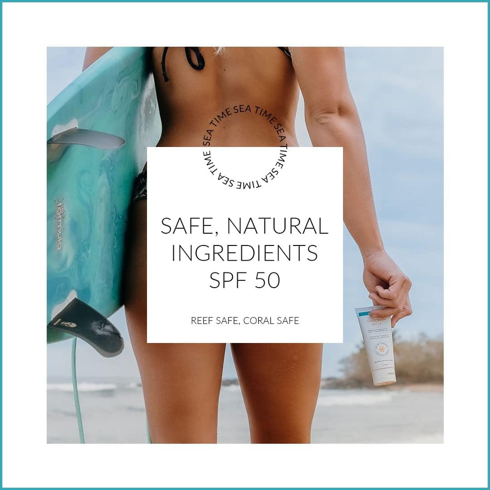 Coral Safe sunscreen shown on beach ready for active outdoor use.