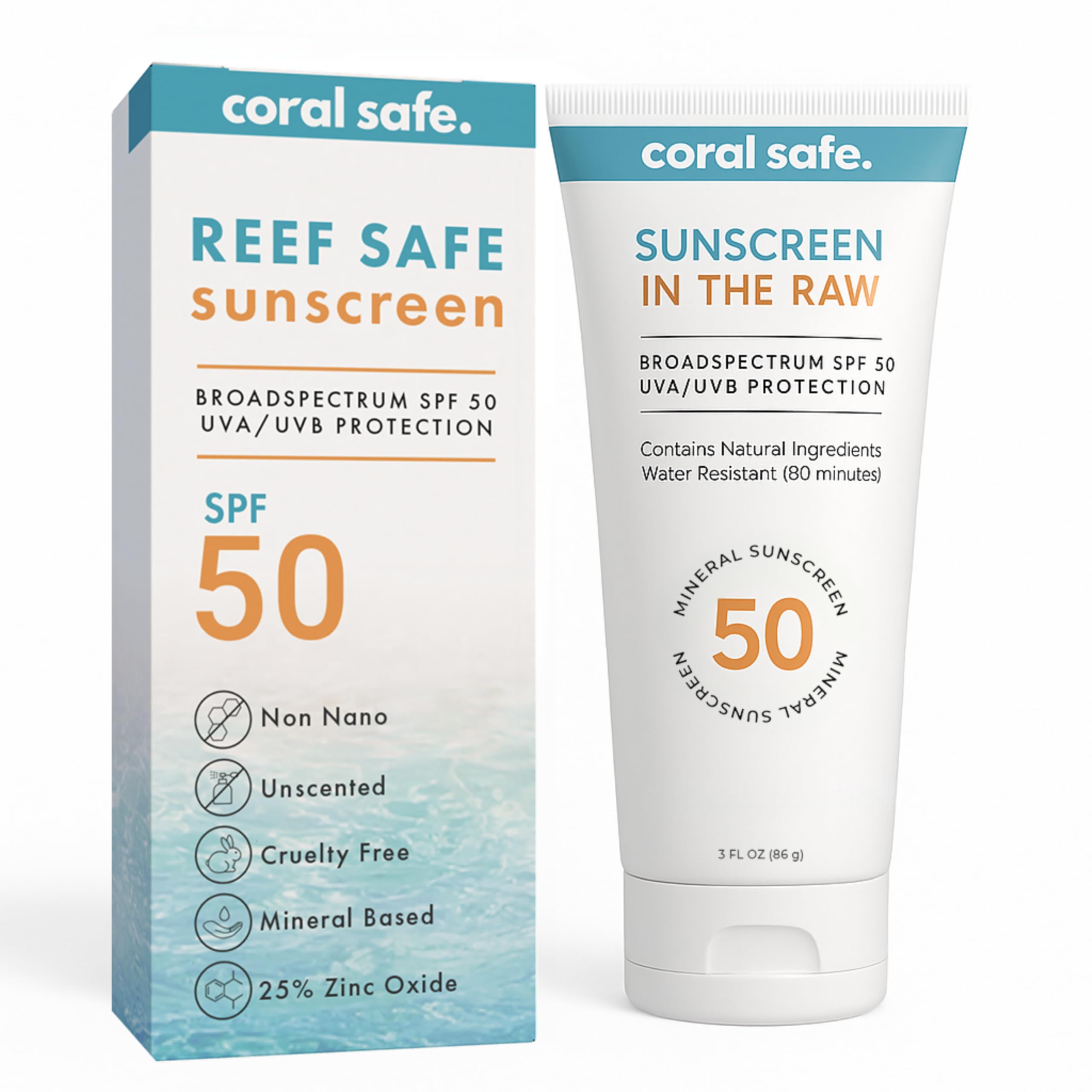 Coral Safe mineral sunscreen bottle ready for travel and sun protection.