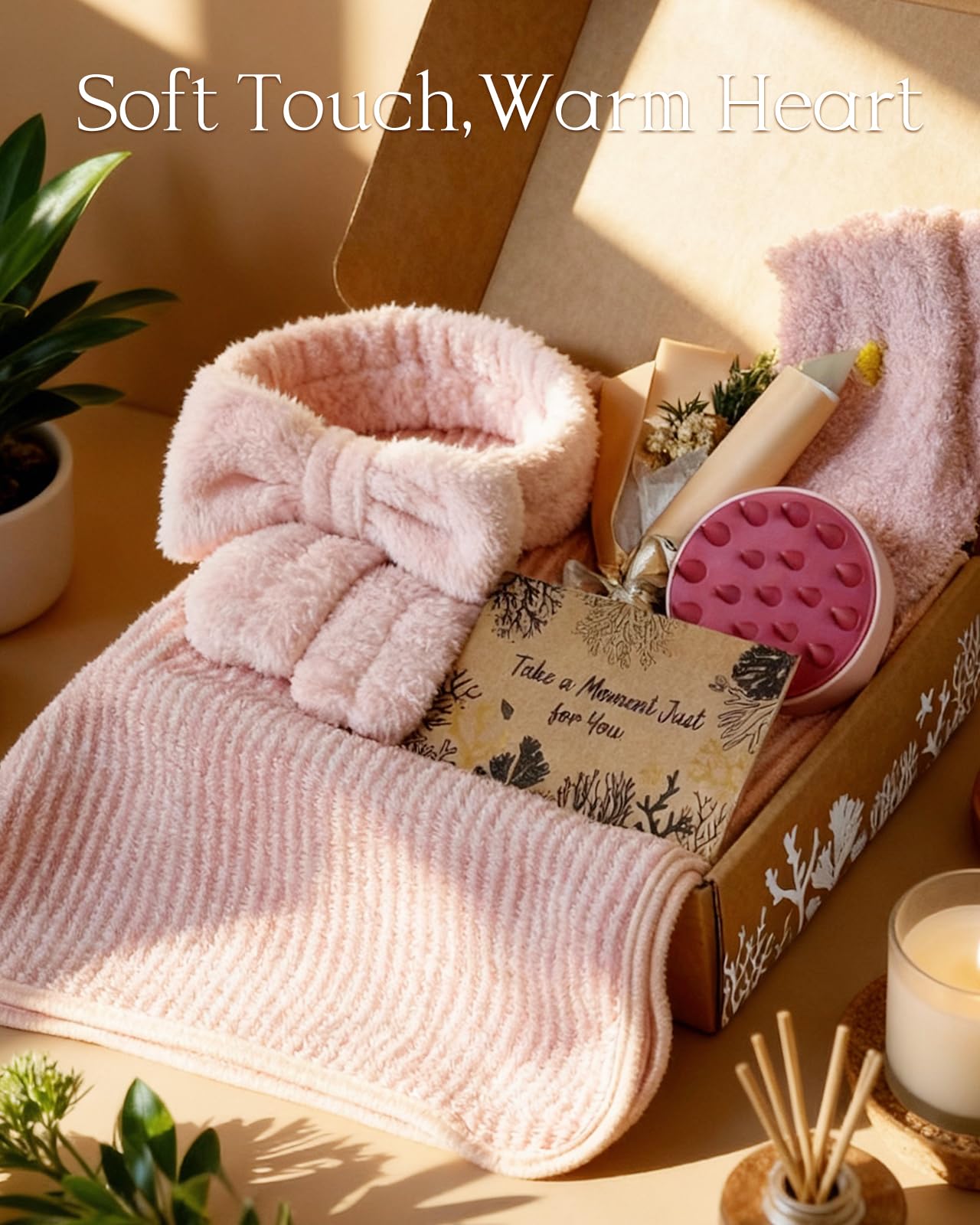 Coralogo Rose Spa Basket with a scented candle to create calm ambience.
