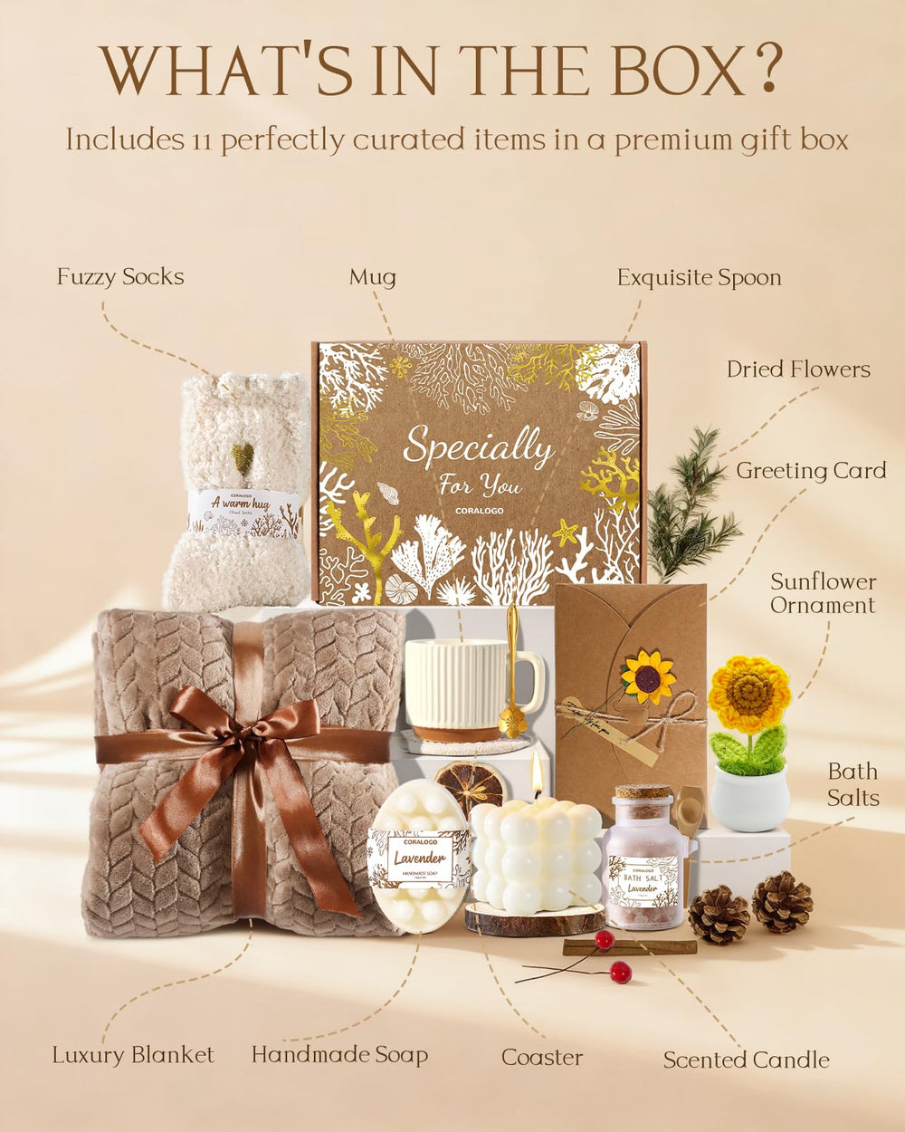 Coralogo Spa Gift Basket soft blanket for cozy evenings.