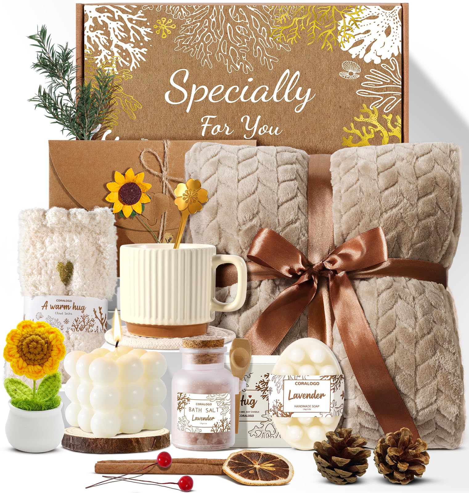 Coralogo Spa Gift Basket sunflower decor adds warmth to any room.