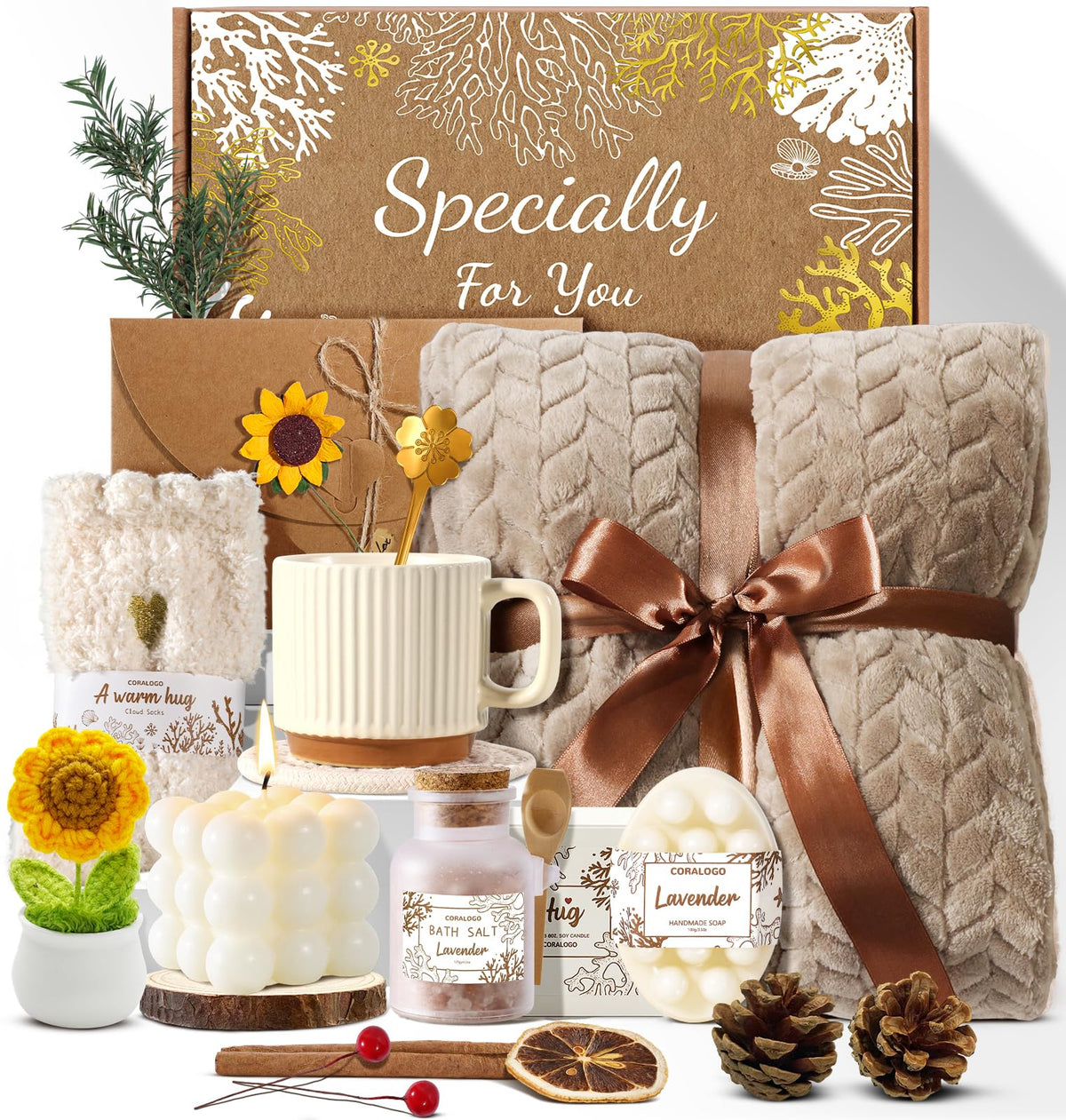 Coralogo Spa Gift Basket sunflower decor adds warmth to any room.