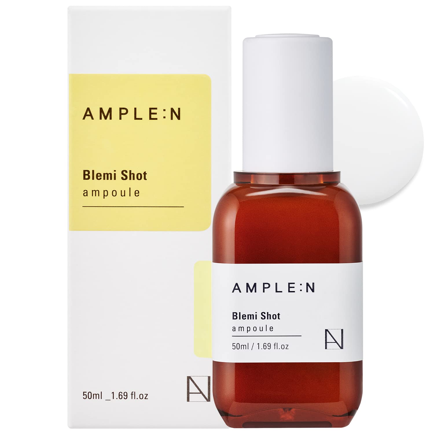 Coreana Ample:N Blemi Shot Serum bottle closeup—premier treatment for blemish-prone skin.