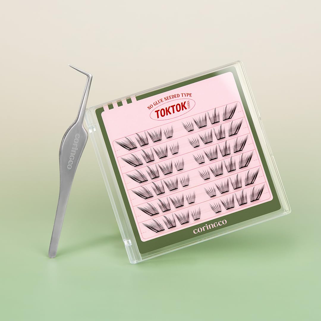 CORINGCO Toktok Hara Cherry Coke 11mm lash clusters for dramatic gaze.