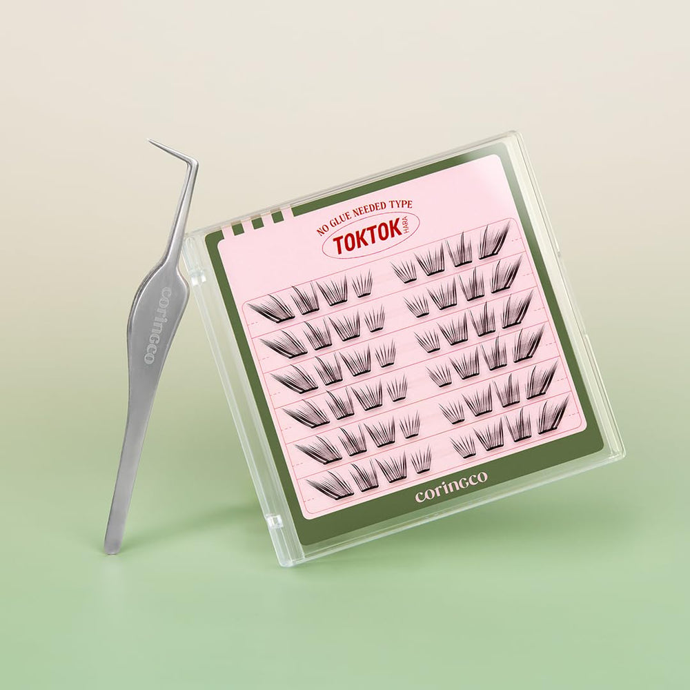 CORINGCO Toktok Hara Cherry Coke 11mm lash clusters for dramatic gaze.