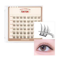 CORINGCO Toktok Hara lashes close-up application for quick natural daytime wear.