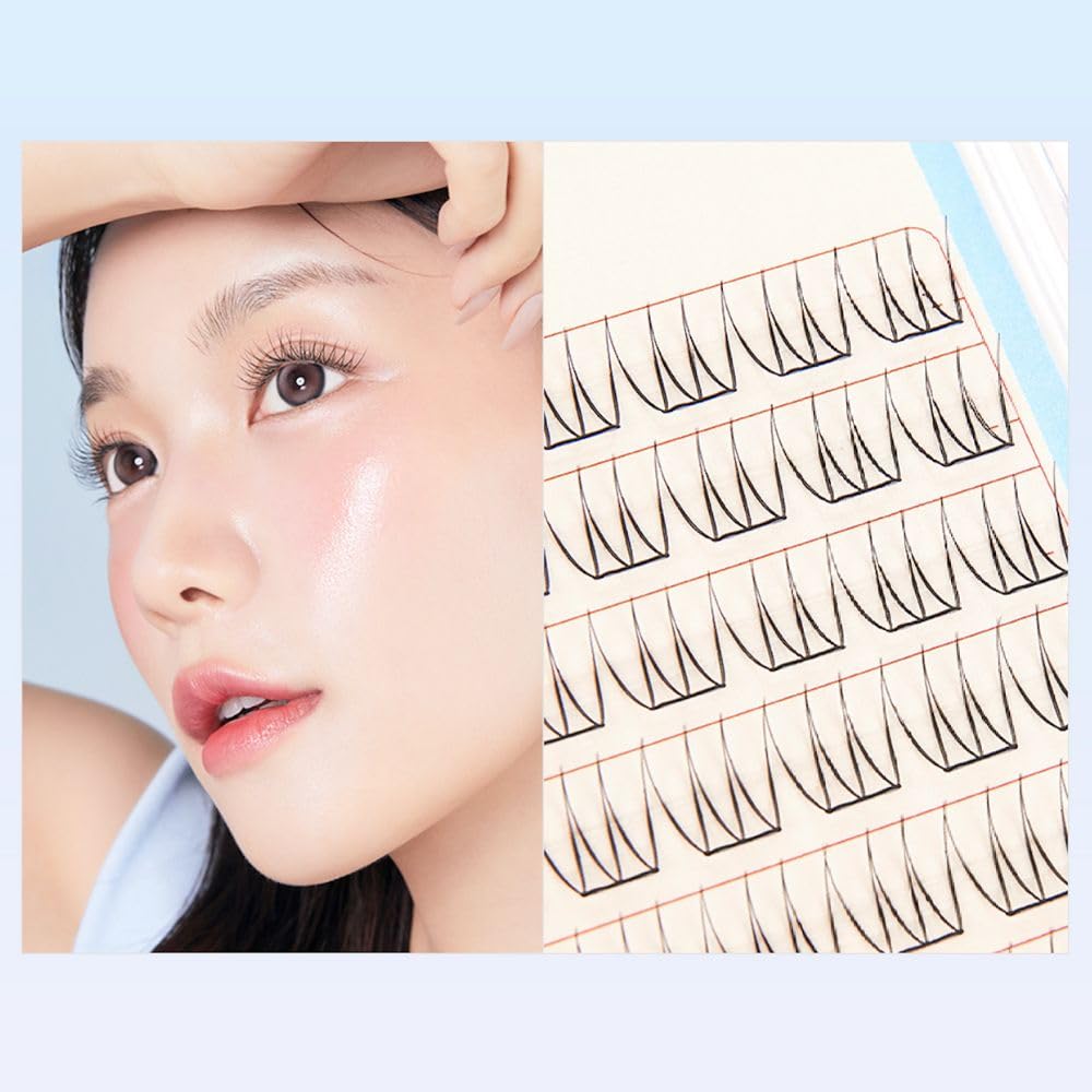 Close-up of lash clusters shows pre-applied glue for instant adhesion.