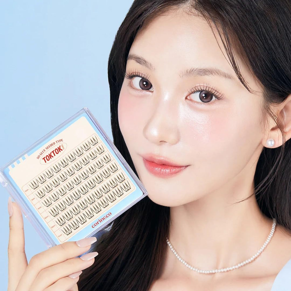 CORINGCO Toktok Hara Light lashes in packaging enabling glue-free, quick wear.