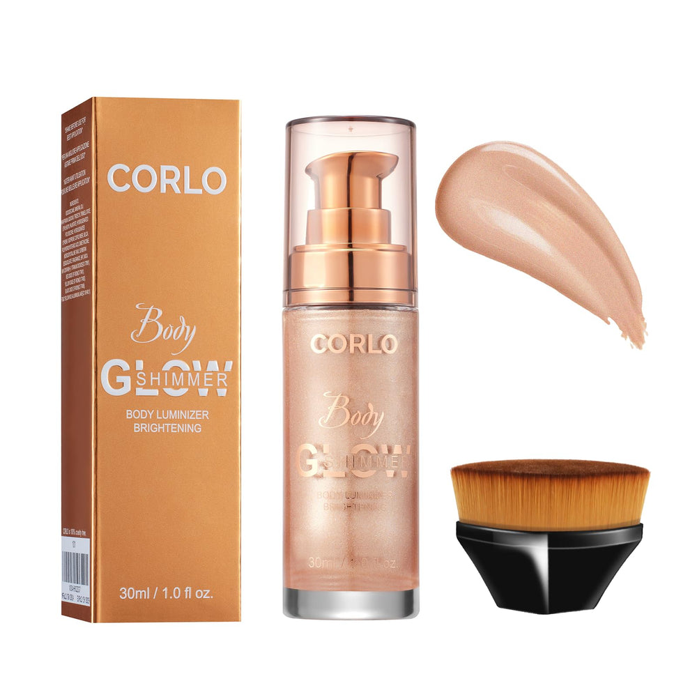 Corlo Body Shimmer Oil bottle highlights a luminous sheen for radiant skin.