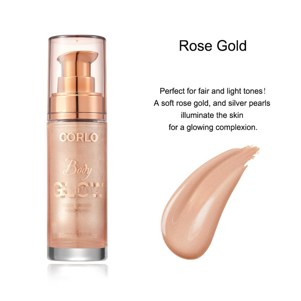 Corlo Rose Gold Luminizer texture adds subtle glow to face and body.