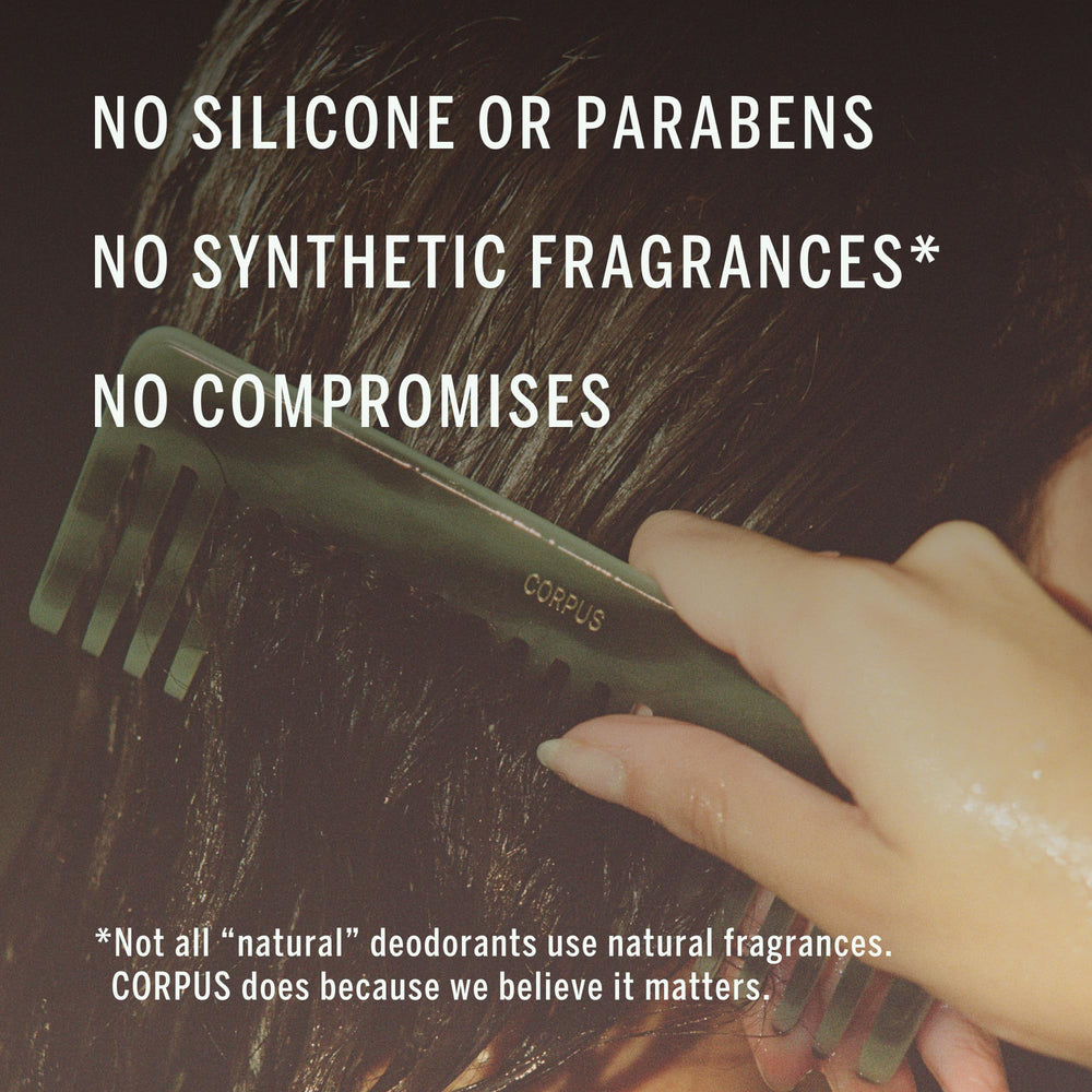 Packaging of Corpus Cypress Conditioner highlights vegan, sulfate-free credentials.