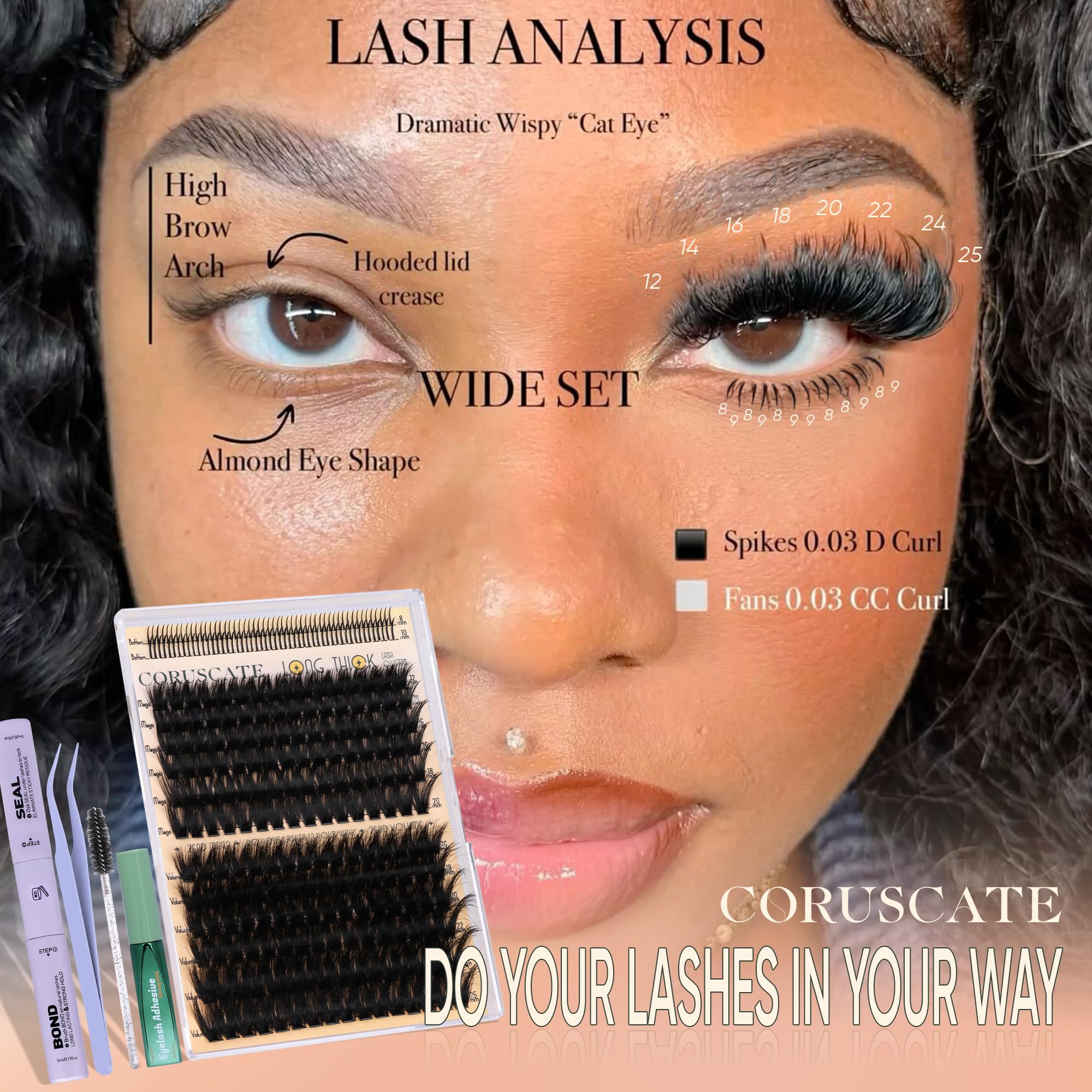 CORUSCATE lash cluster glue bottle for precise application and secure wear.