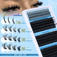 CORUSCATE lash clusters 120D with spikes for enhanced fullness and evening glam.