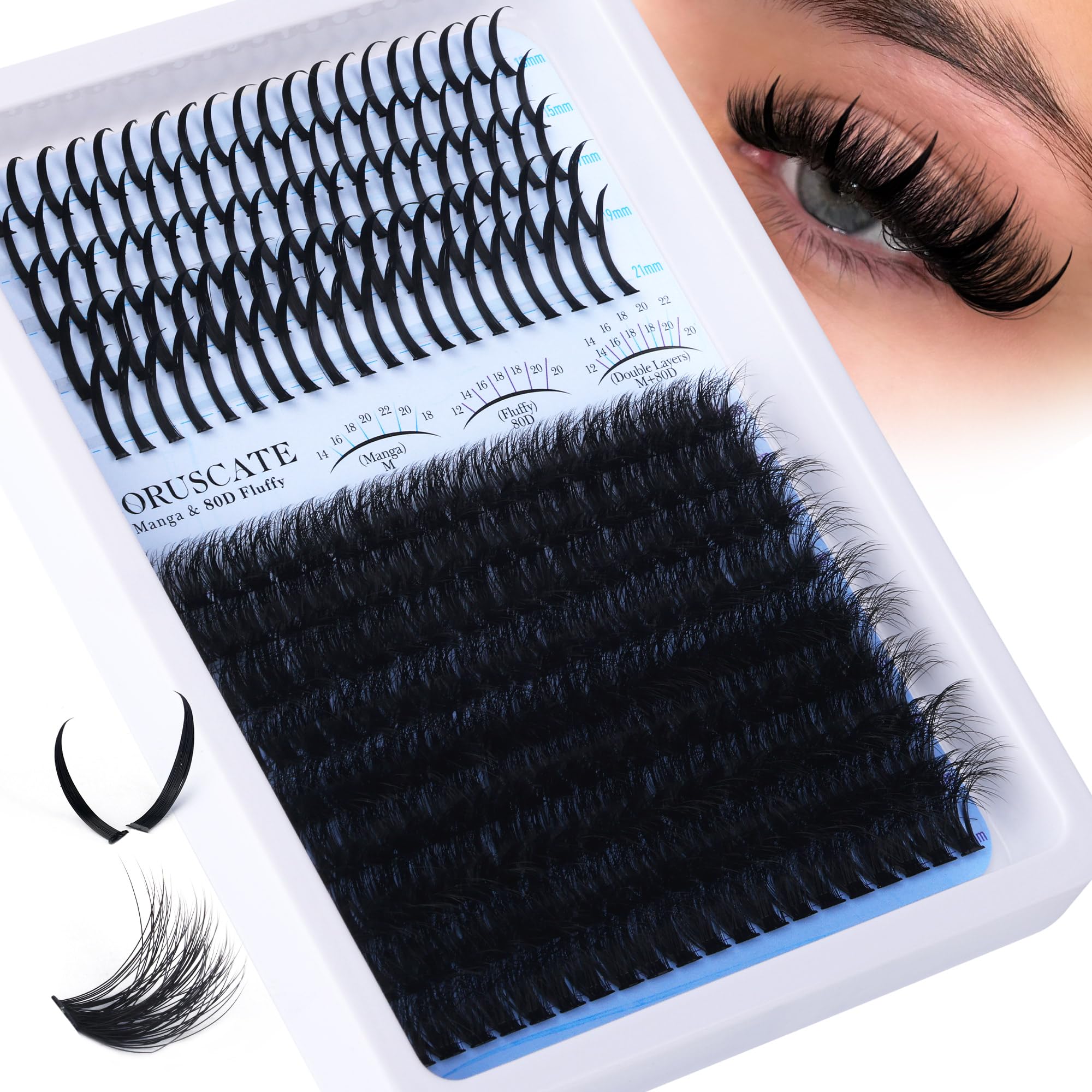 CORUSCATE lash clusters 80D long 12-20mm for dramatic volume on eyes.