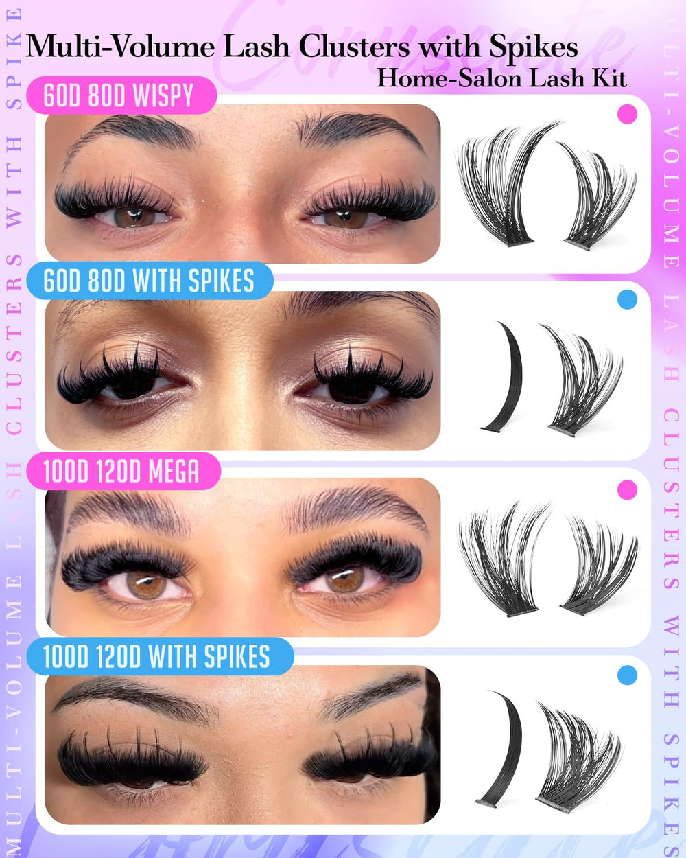 CORUSCATE Lash Clusters Kit 120D volume 18mm for bold drama