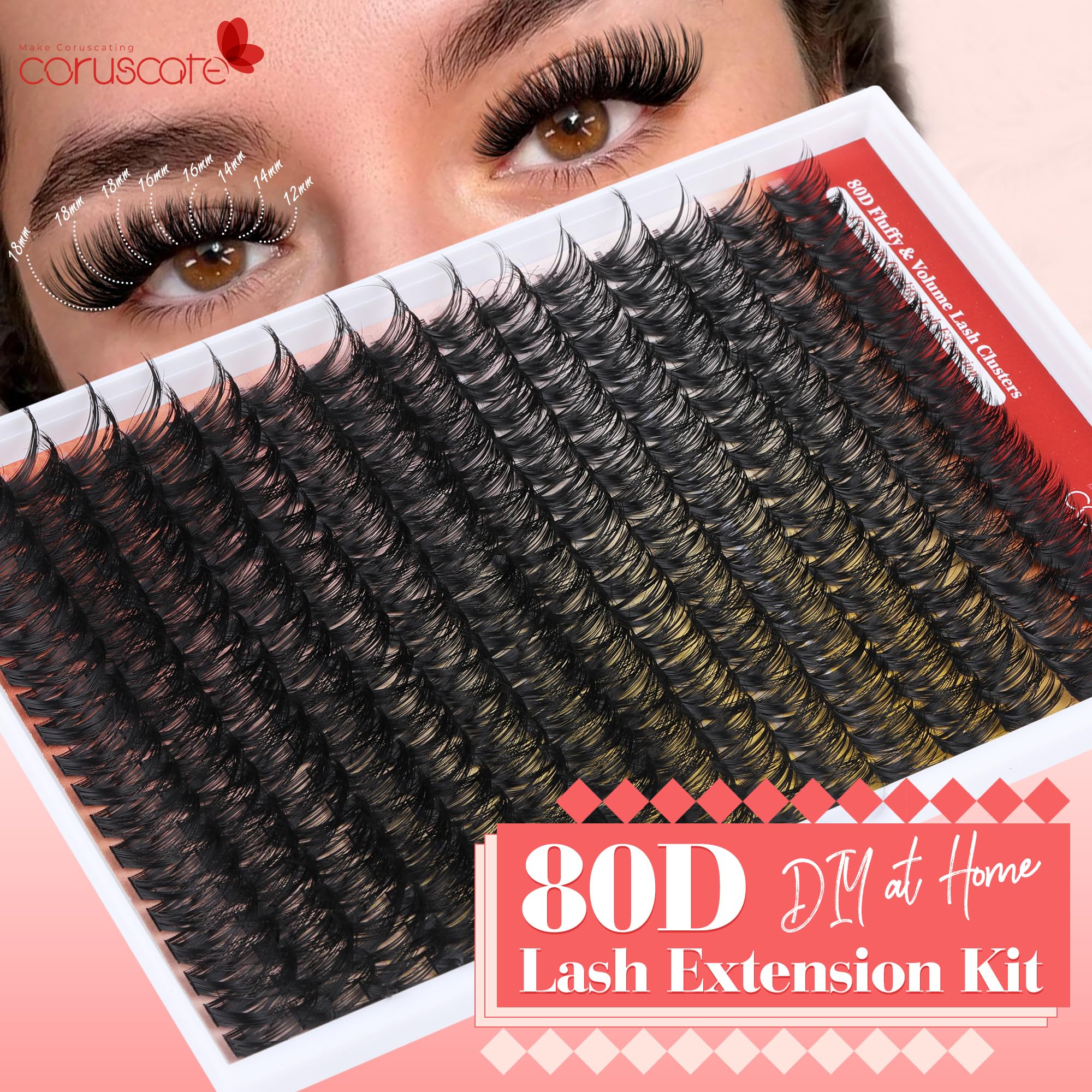 CORUSCATE lash clusters 14mm kit for balanced fullness and day-long wear.