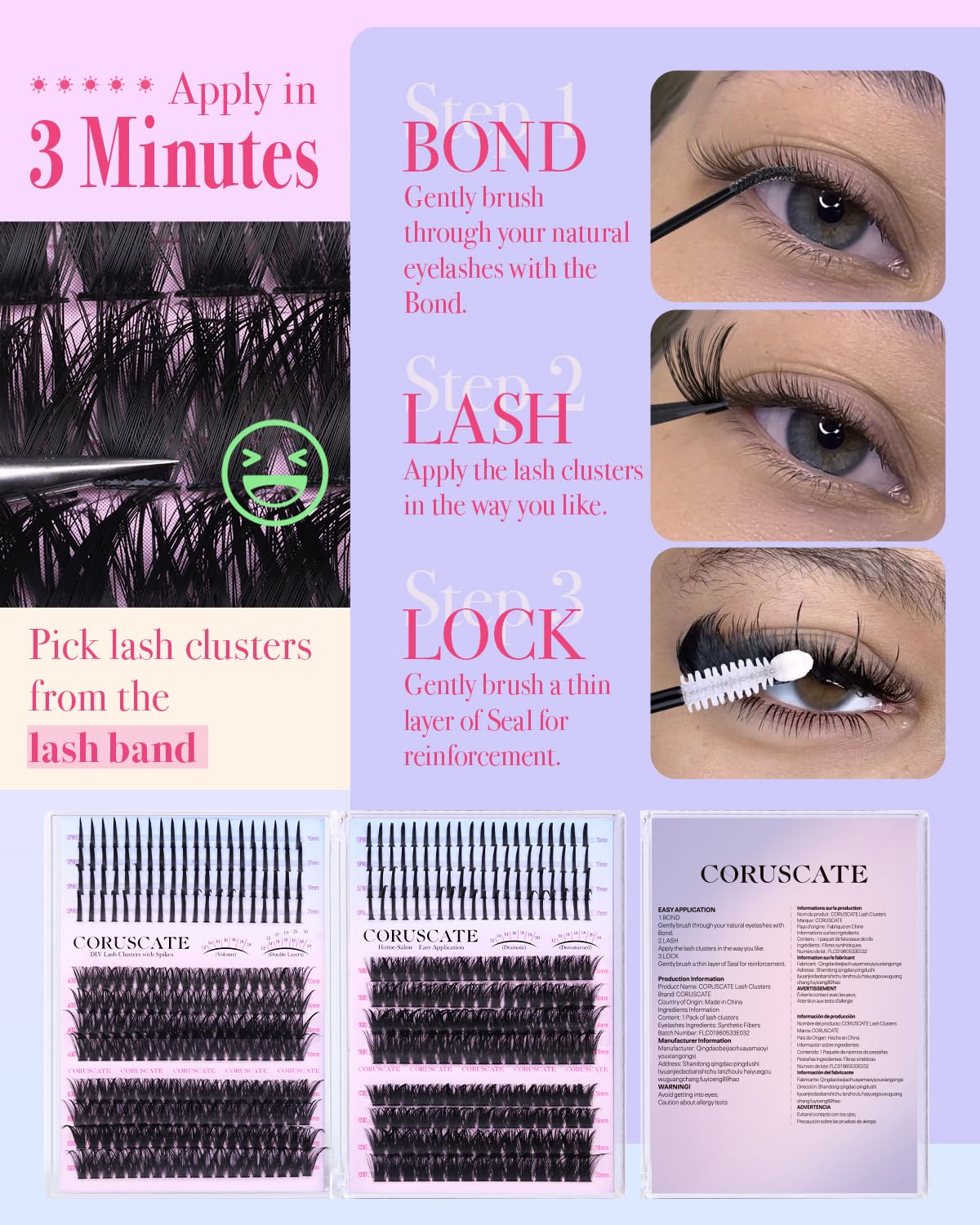 CORUSCATE Lash Clusters Kit complete tools for at-home mapping and application